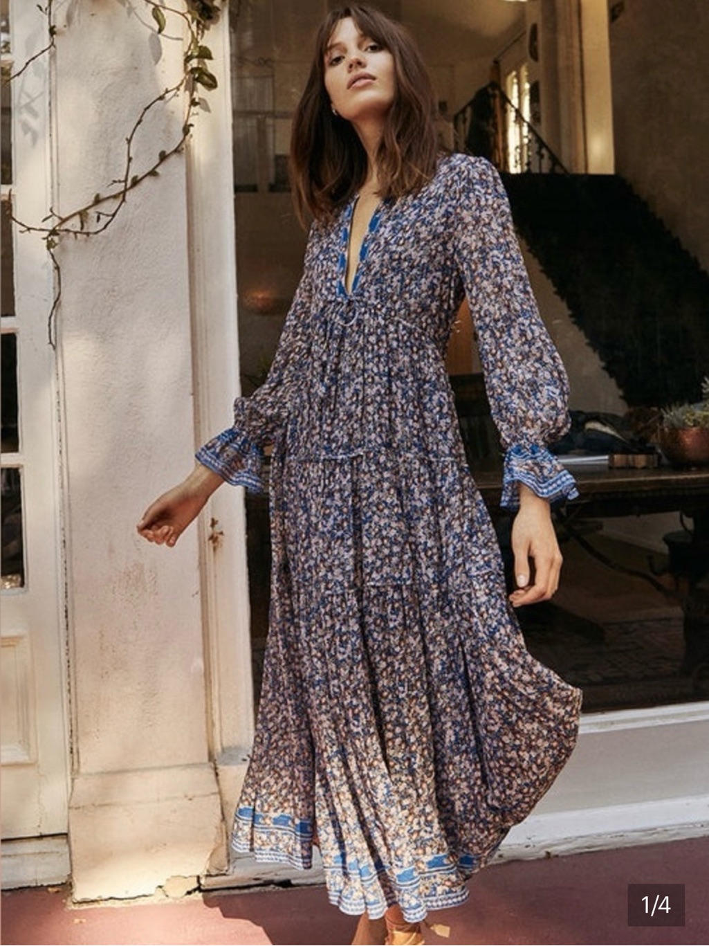 Saylor Ina Bohemian Blue Floral Tiered Maxi Dress